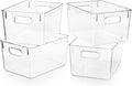 Snazzy Clear Plastic Pantry Organizer Bins, 4 PCS Food Storage Bins with Handle for Refrigerator, Fridge, Cabinet, Kitchen, Coun