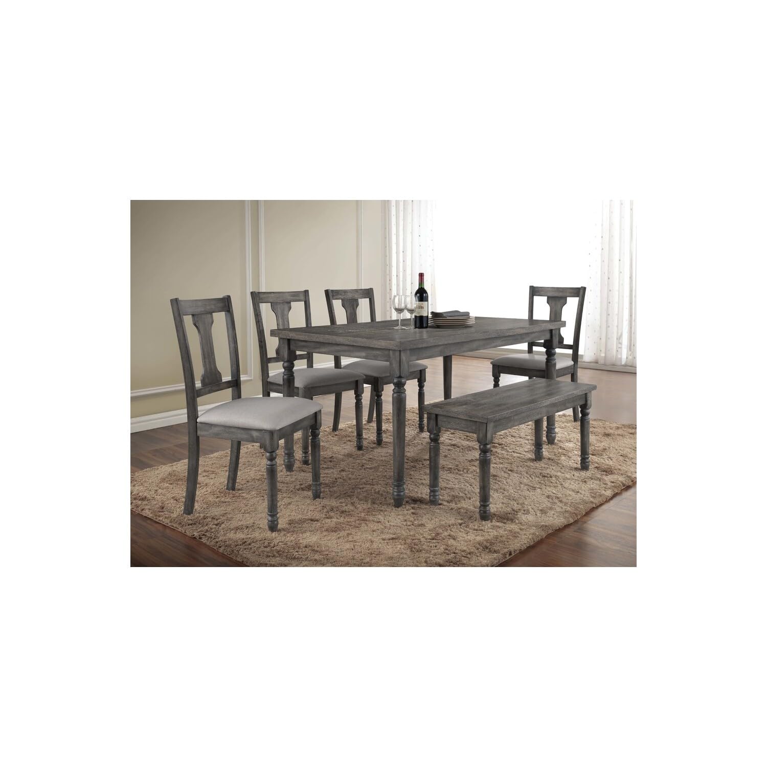 Best Master Furniture Grey Wood And Veneer Distressed Dining Table