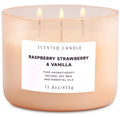 T&H Raspberry Strawberry Vanilla Scented Candles for Home | Natural 3 Wick Soy Candle | Calming Aromatherapy Candle Gift for Wom