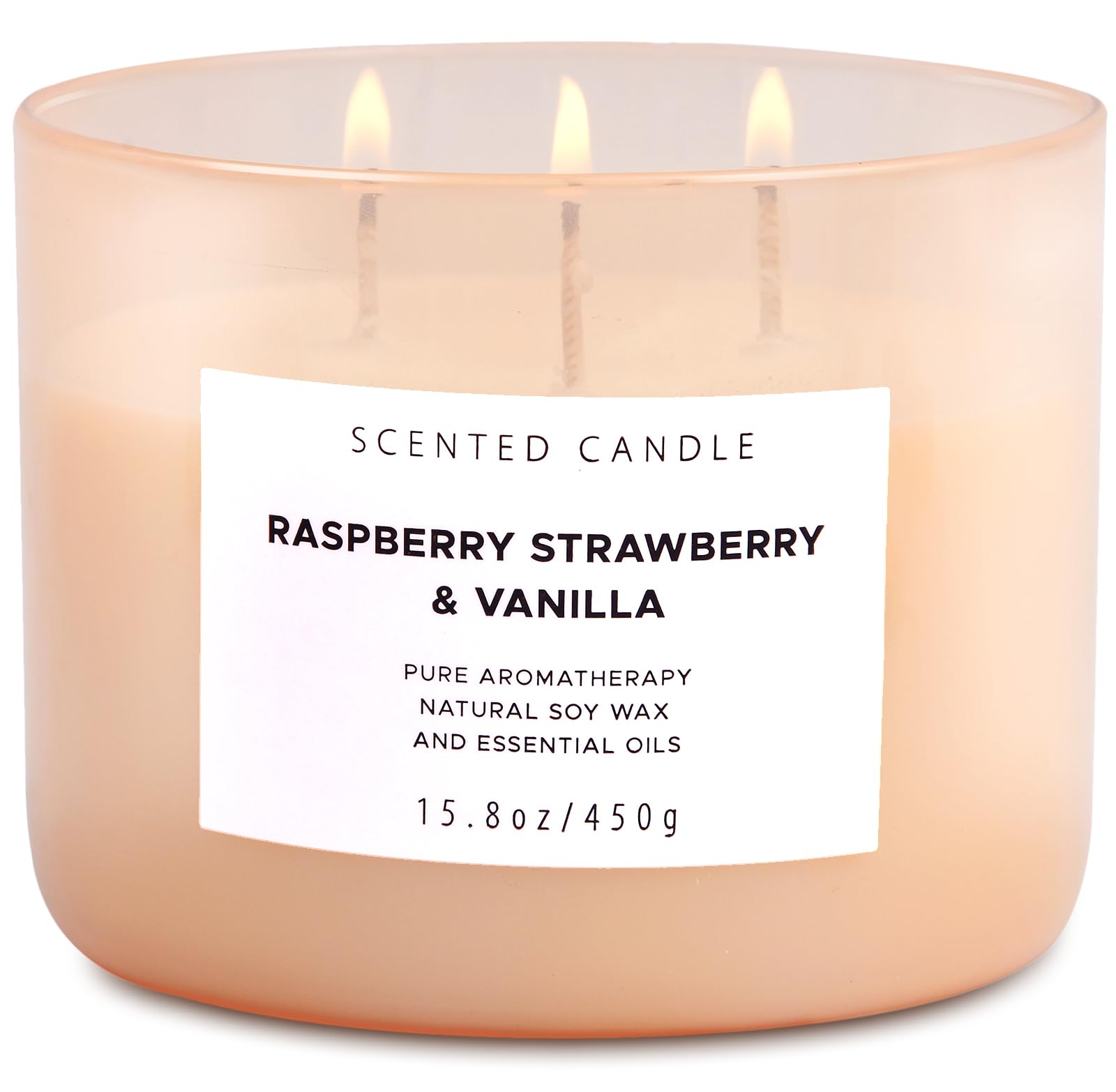T&H Raspberry Strawberry Vanilla Scented Candles for Home | Natural 3 Wick Soy Candle | Calming Aromatherapy Candle Gift for Wom
