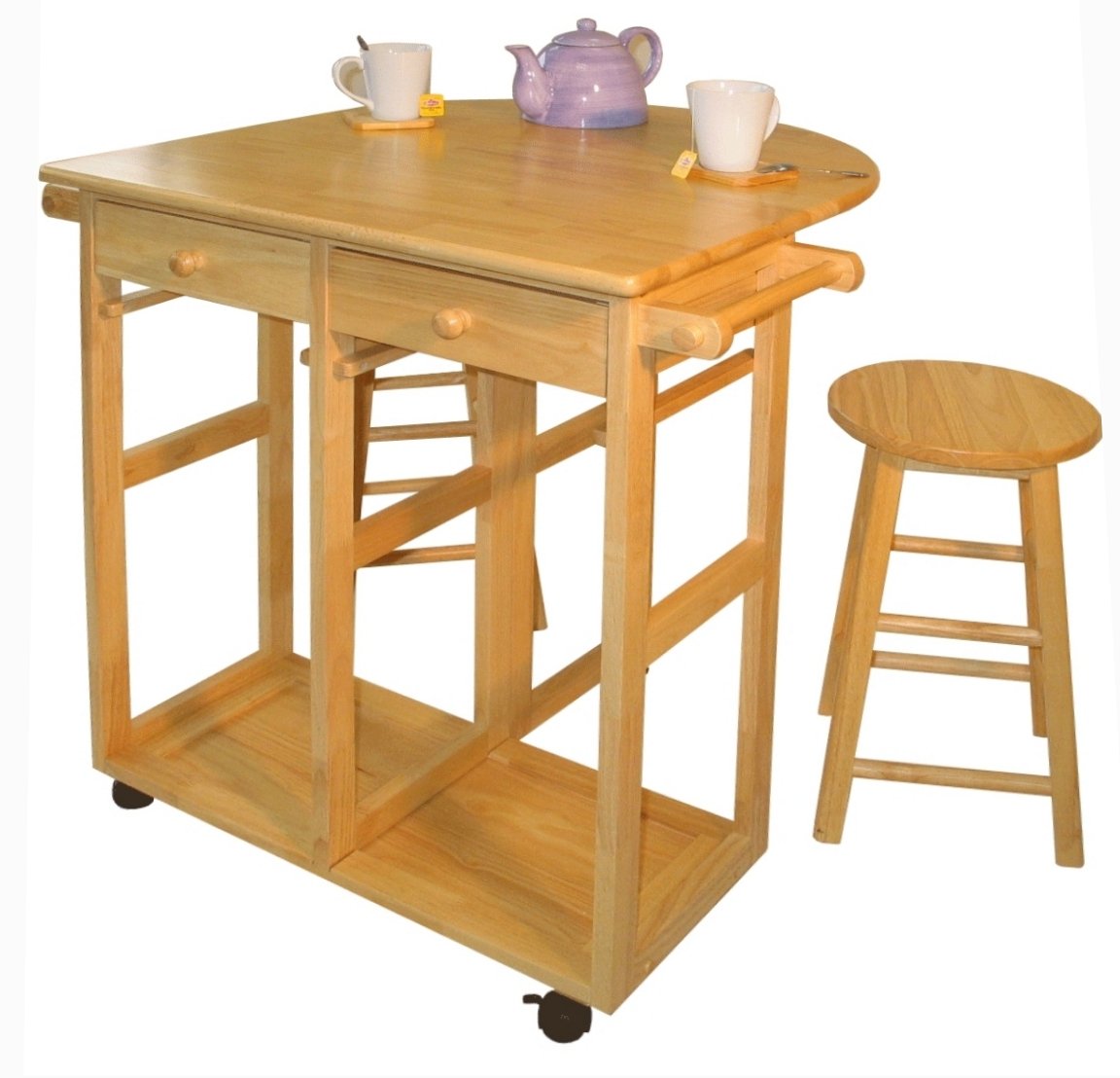 Casual Home Natural Breakfast Kitchen Cart With Drop-Leaf Table