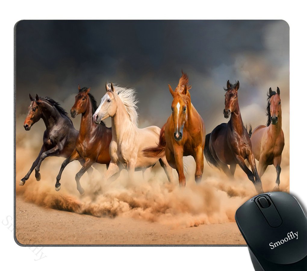 Smooffly Horse Mouse Pad For Office, Masculine Running Horses Customized Rectangle Non-Slip Rubber Mousepad