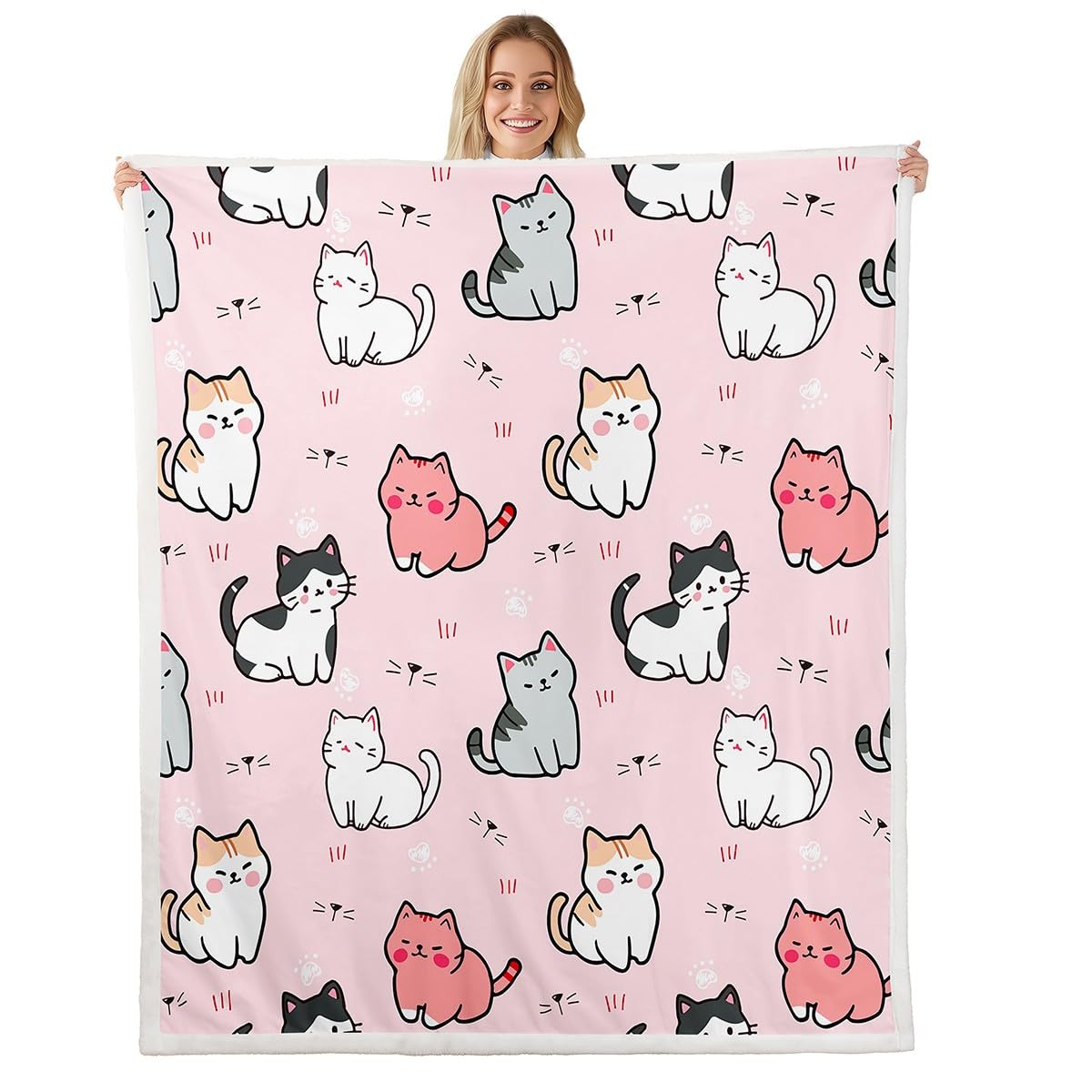 Erosebridal Cartoon Cat Blanket,Kids Girls Pet Fleece Blanket,Cute Colorful Kitten Throw Blanket For Teens Boys,White Cat Paw Pr