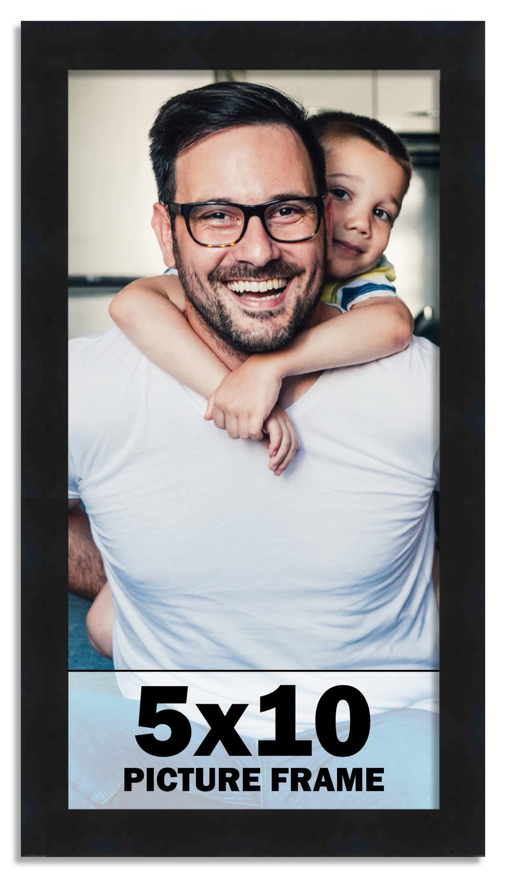 CountryArtHouse 5x10 Frame Black Solid Pine Wood Picture Frame Includes UV Acrylic Plexiglass, Acid Free Foam Backing Board and 