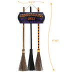 Oriental Cherry Halloween Decorations - Halloween Decor - Broom Parking Sign With 3 Wooden Witches Brooms - Hocus Pocus Cute Dec