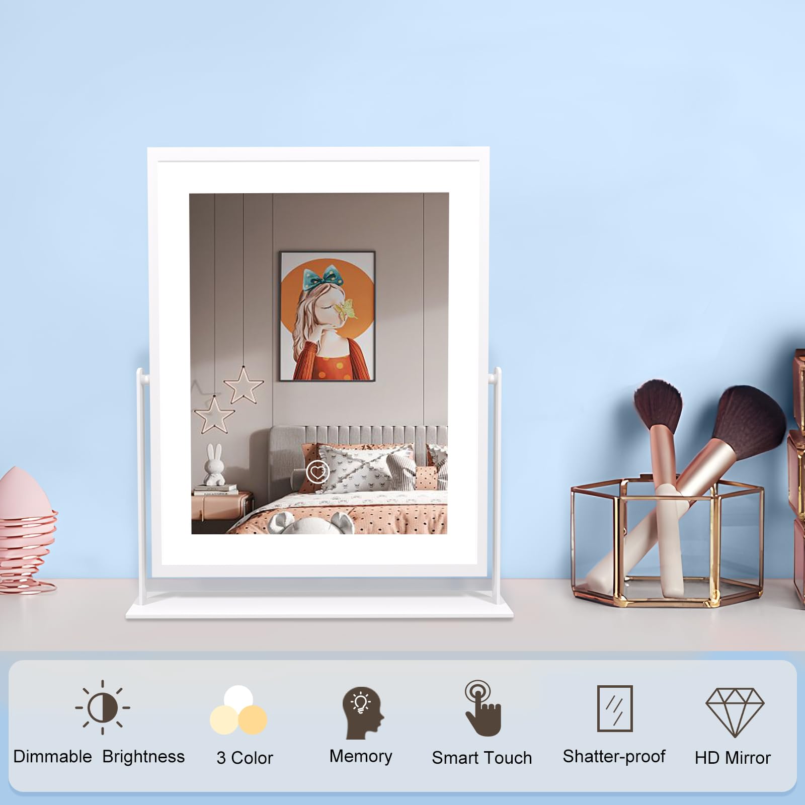 Beelux Vanity Mirror With Lights, New Hollywood Lighted Makeup Mirror With Dimmable Light, Smart Control, Memory, Adjustable War