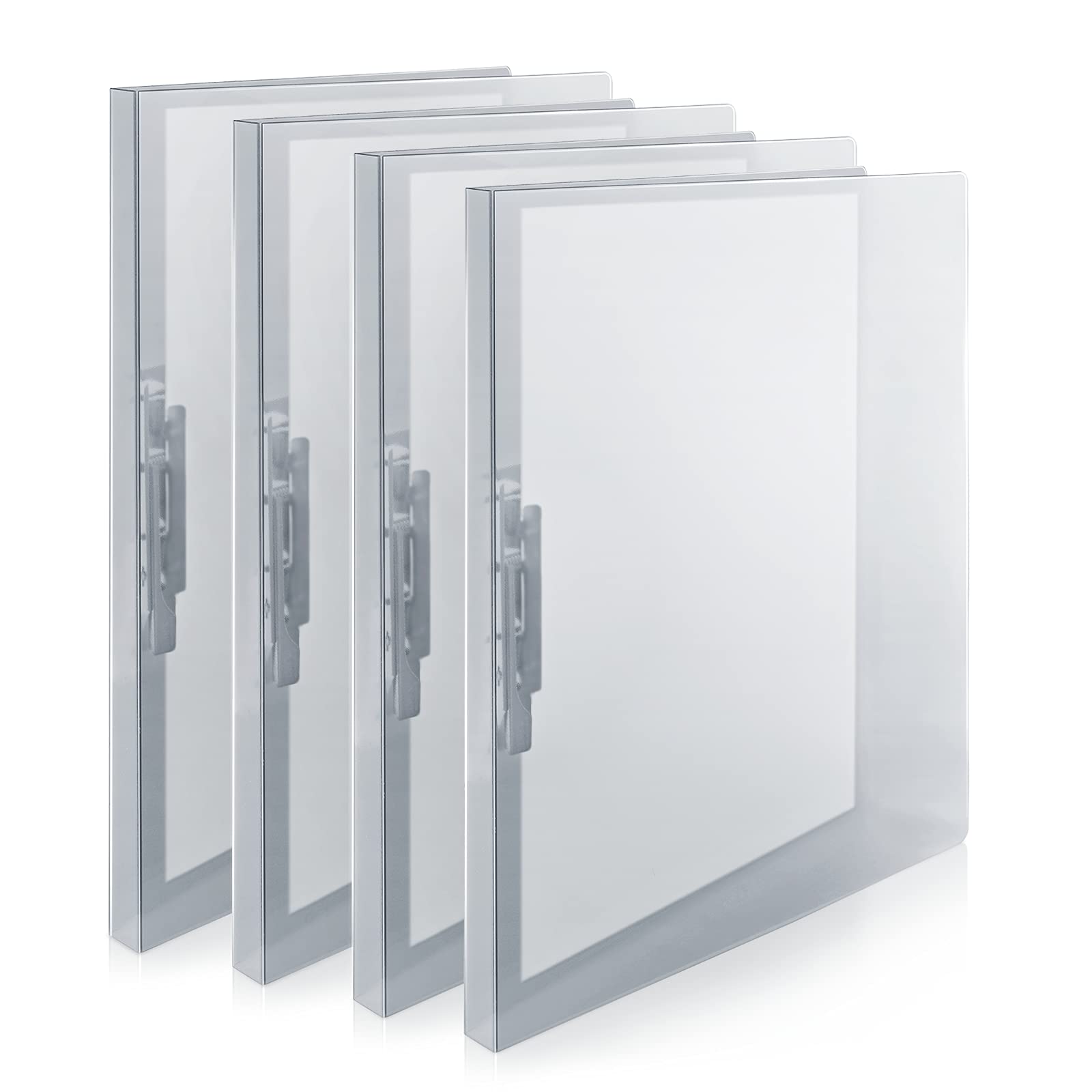 Cranbury Punchless Clamp Binder Folder (4 Pack, Gray) - 8.5X11' Clear Binder With Metal Clip And Poly Covers, Ringless Binder H