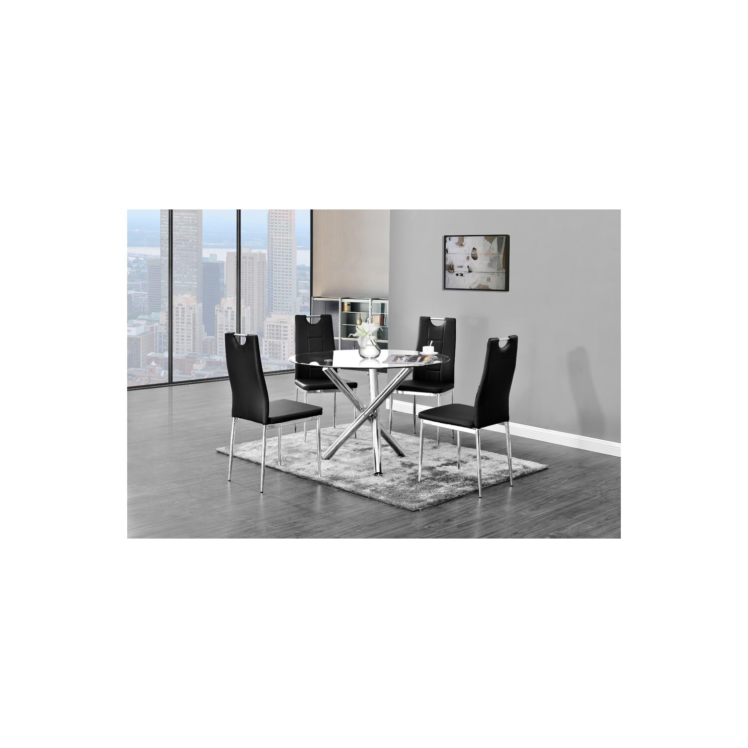 Best Master Furniture Crystal 5 Pcs Round Glass Top Dinette Set, 5-Piece, Black