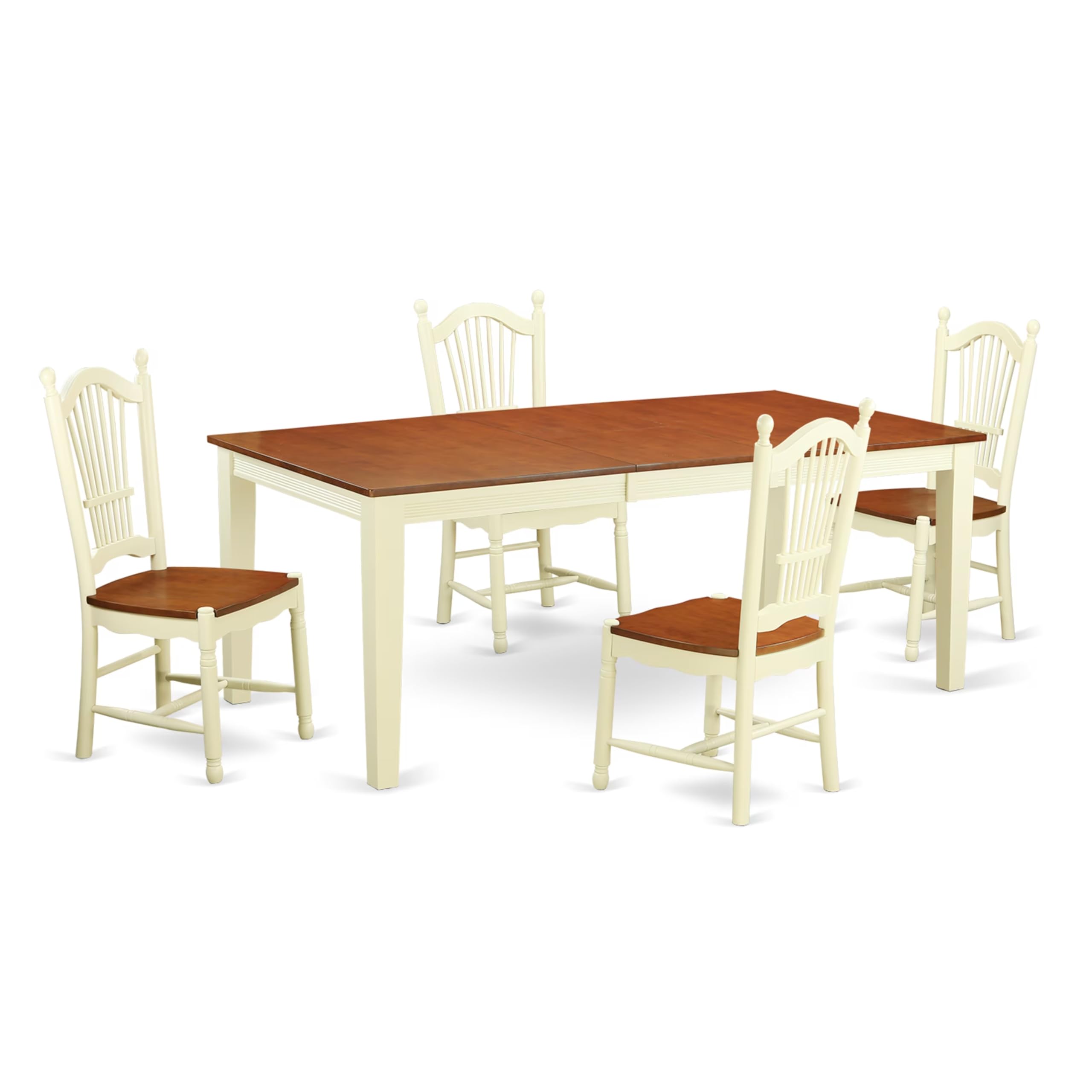 East West Furniture QUDO5-WHI-W 5 Piece Dinette Set for 4 Includes a Rectangle Dining Table with Butterfly Leaf and 4 Dining Room Chairs, 40x78 Inch, Buttermilk & Cherry