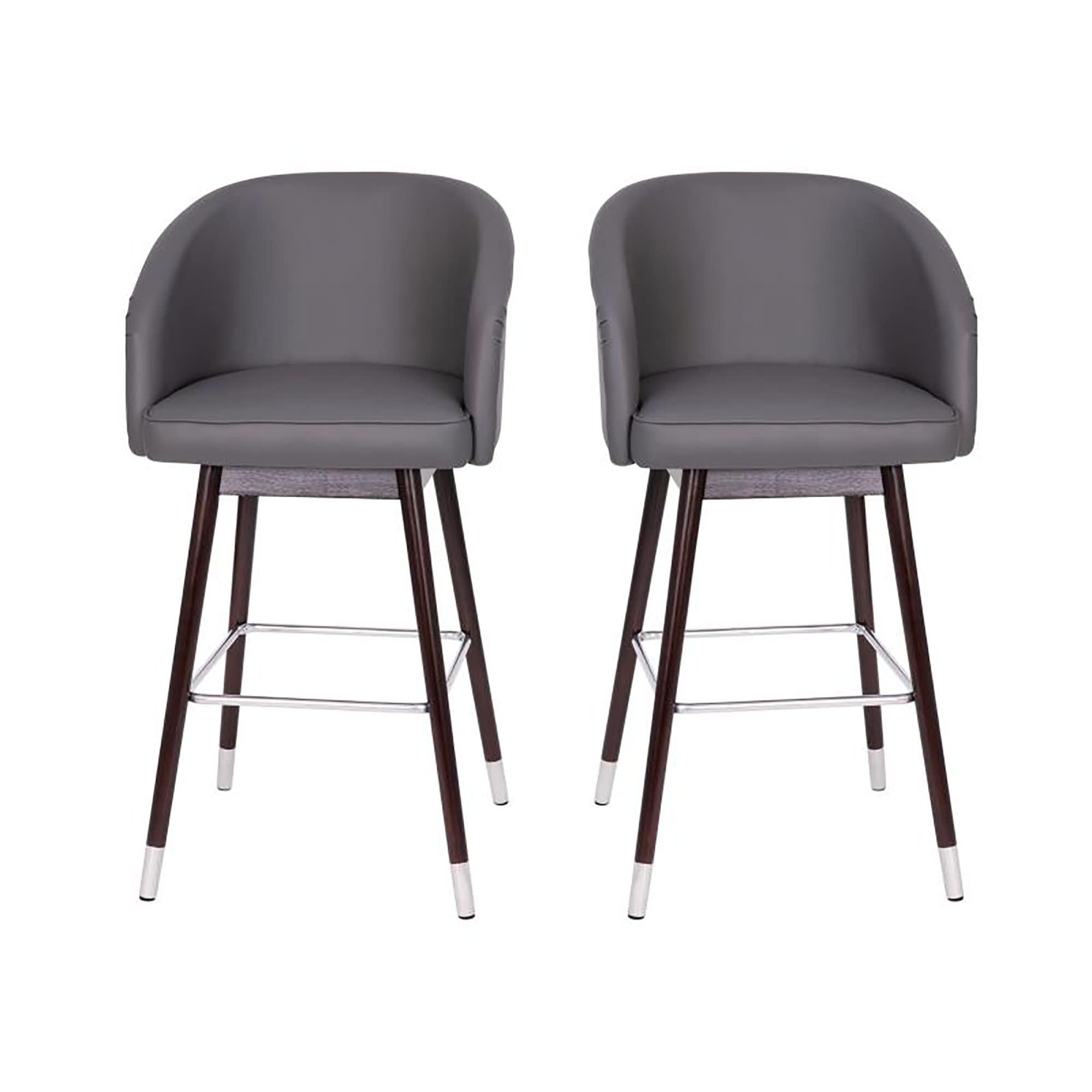 Flash Furniture Margo 30' Commercial Grade Mid-Back Modern Barstool With Walnut Finish Beechwood Legs And Curved Back, Gray Leathersoft/Silver Accents (Pack Of 2)
