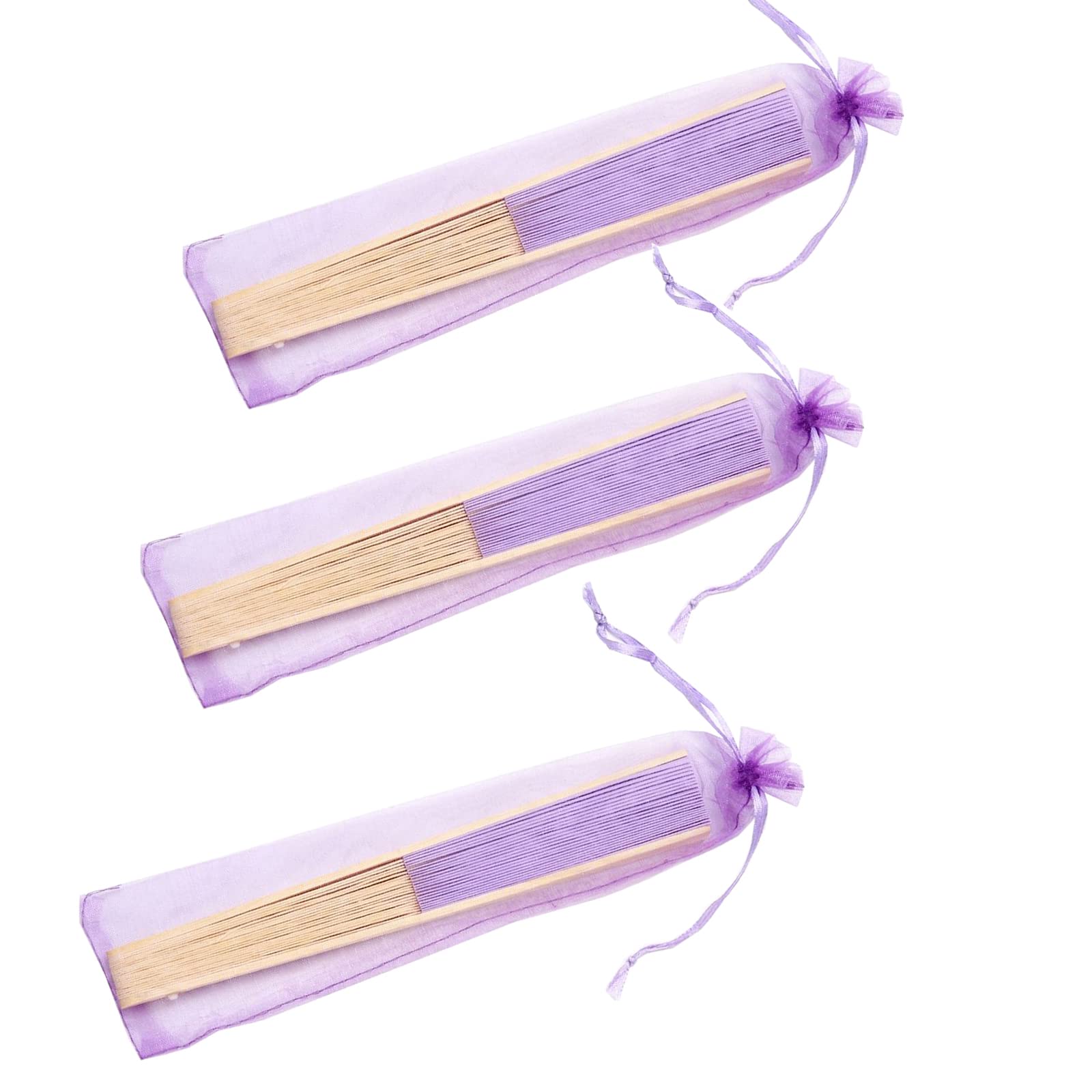 SL crafts 50pcs Light Purple Paper Hand Fans with Organza Bags - Bamboo Folding Fans for DIY Wedding Party Favors