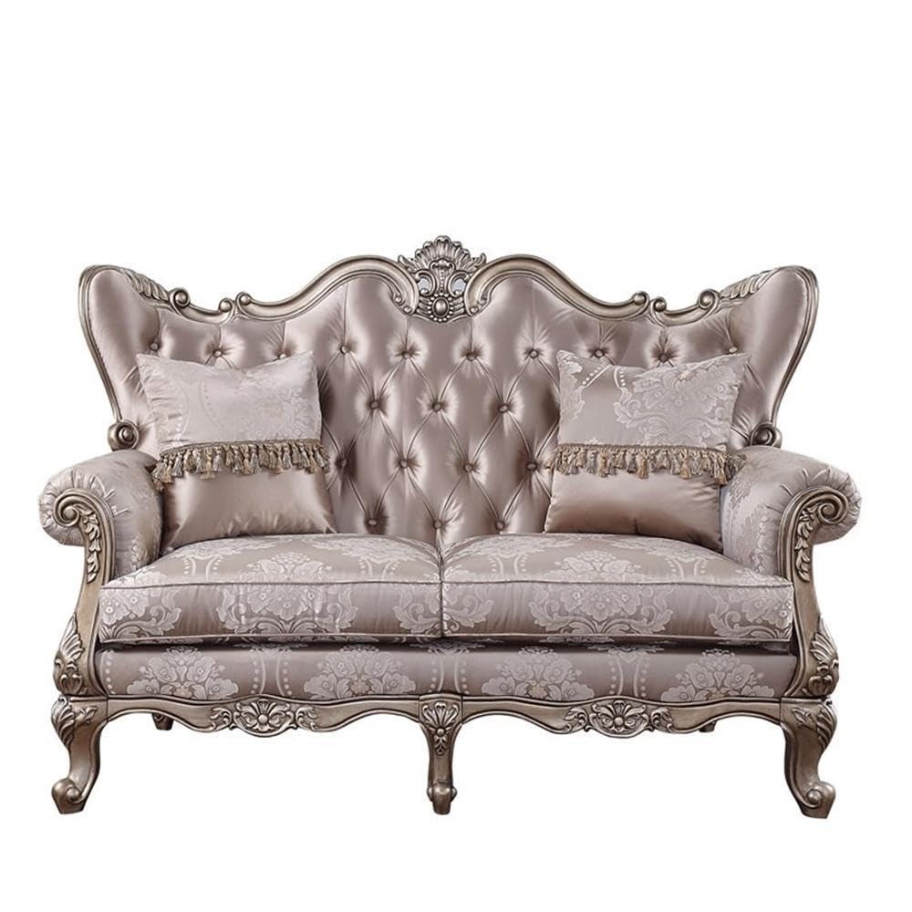 Acme Jayceon Fabric Tufted Loveseat with 2 Pillows in Champagne Beige