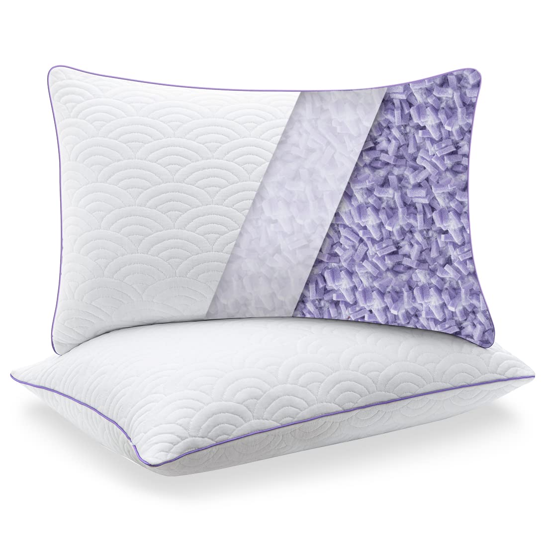 Molclcuy Memory Foam Pillows King Size Set Of 2 Adjustable Cool Pillow For Side Back Stomach Sleepers Luxury Gel Pillow With Was
