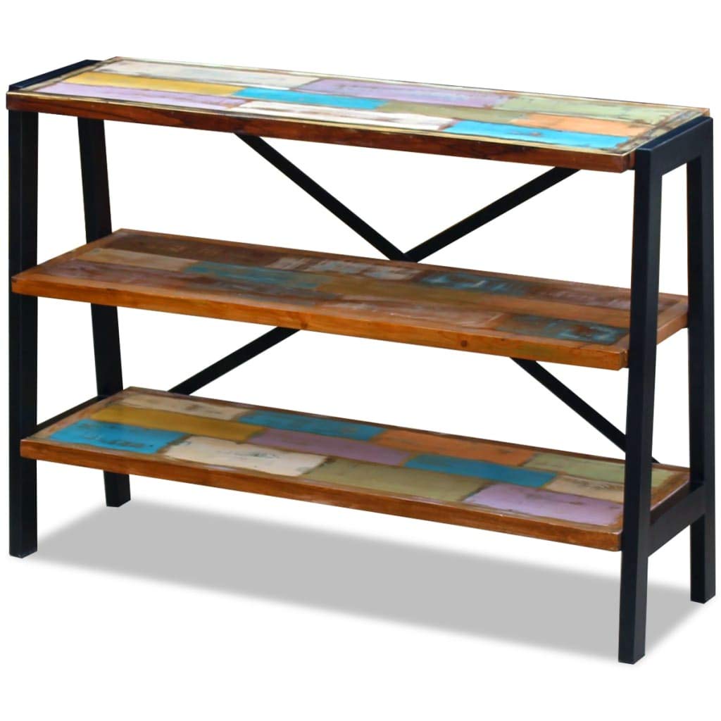 vidaXL Solid Reclaimed Wood Sideboard with Steel Frame - Handmade Vintage-Style Side Table with Three Shelves for Home Decor, Multicolor Side Cabinet