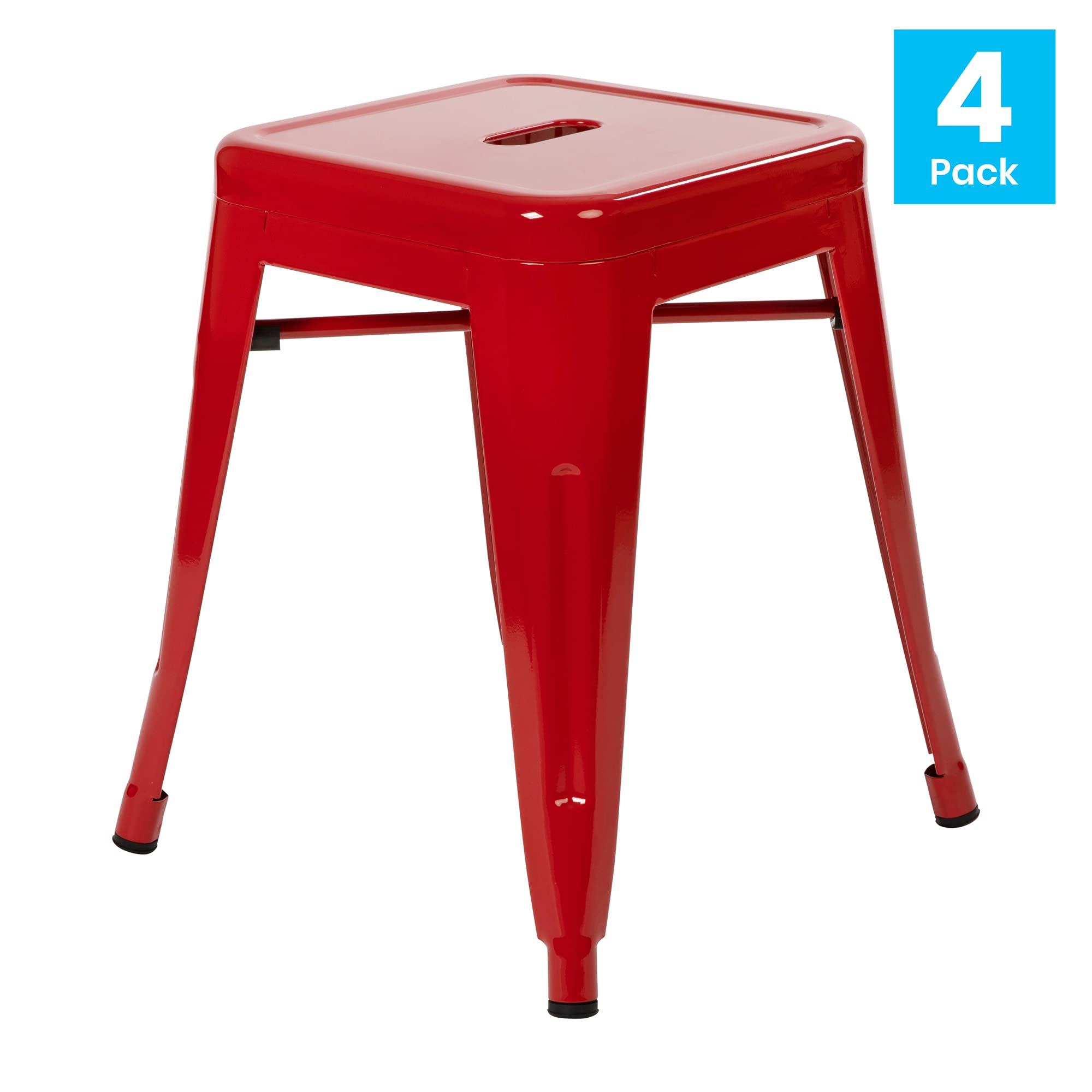Flash Furniture Metal Dining Table Height Stool - Backless Red Kai Commercial Grade Stool - 18 Inch Stackable Dining Chair - Set of 4