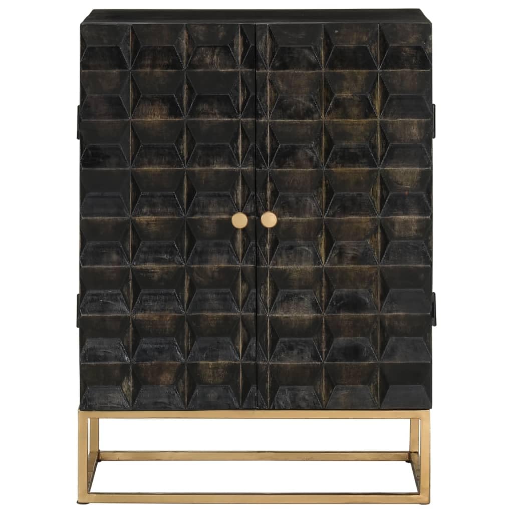 vidaXL Sideboard - Black 21.7x13.4x29.5 - Solid Wood Mango and Iron Cabinet - Industrial Style Storage with Ample Display Space