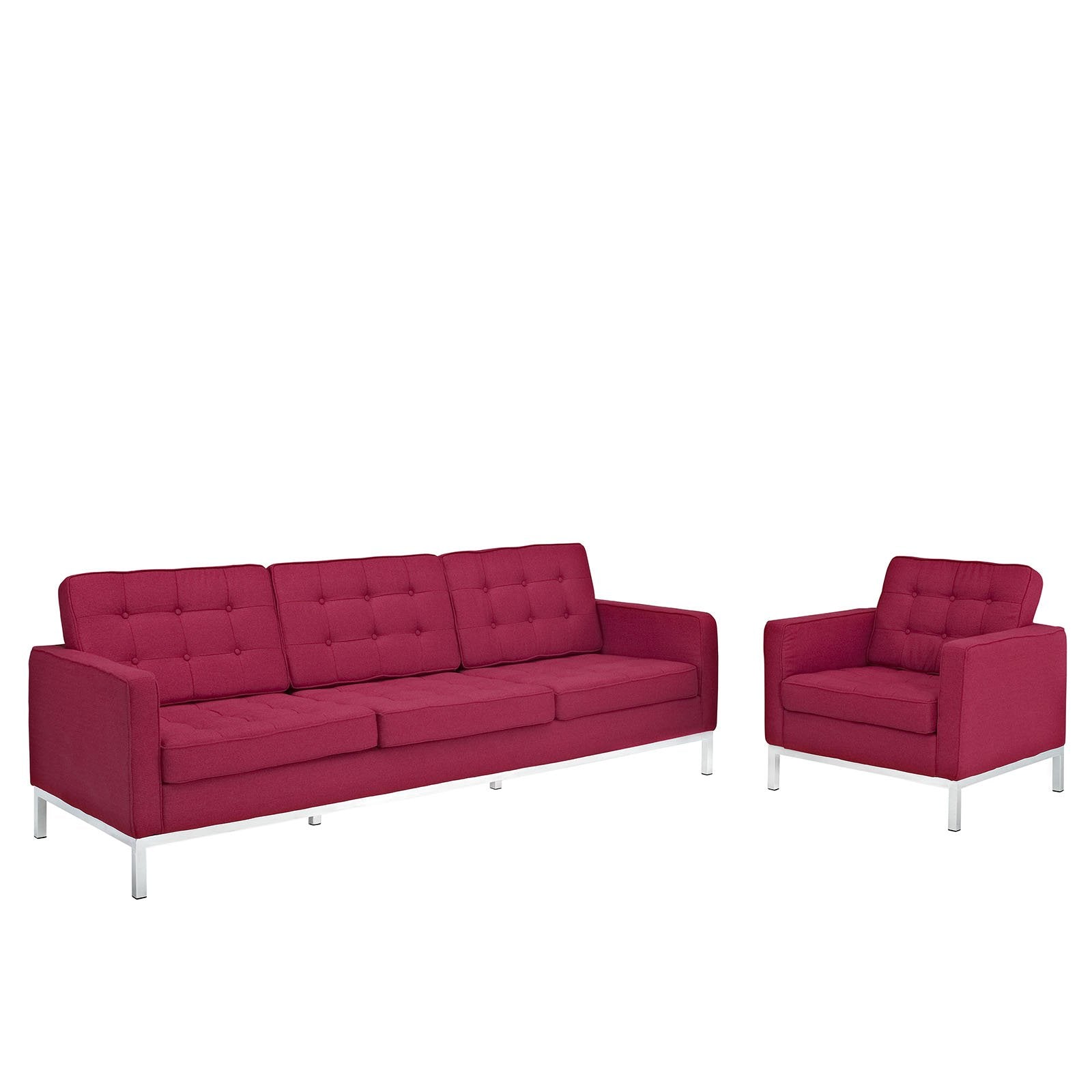 Modway Loft Armchair And Sofa Set, Red Tweed, Set Of 2