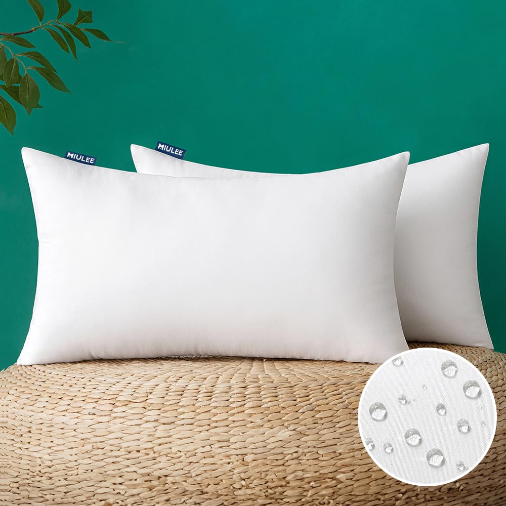 Miulee Pack Of 2 12X20 Inch Outdoor Pillow Inserts Waterproof Decorative Throw Pillow Insert, Rectangle Lumbar Garden Pillow For