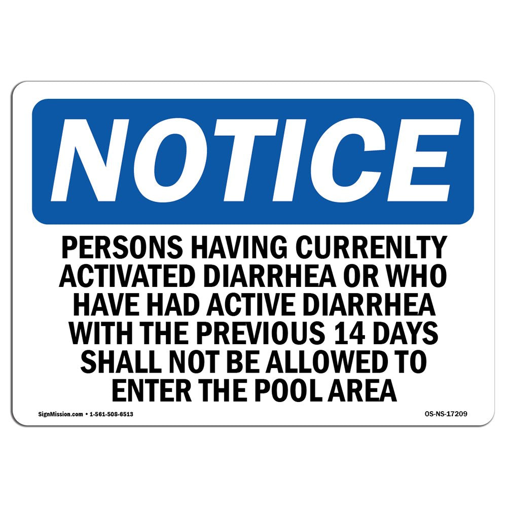 Osha Notice Sign - Persons Having Currently Active Diarrhea | Rigid Plastic Sign | Protect Your Business, Work Site, Warehouse &