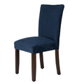 Benjara Velvet Upholstered Parsons Dining Chair with Wooden Legs, Set of Two, Blue and Brown