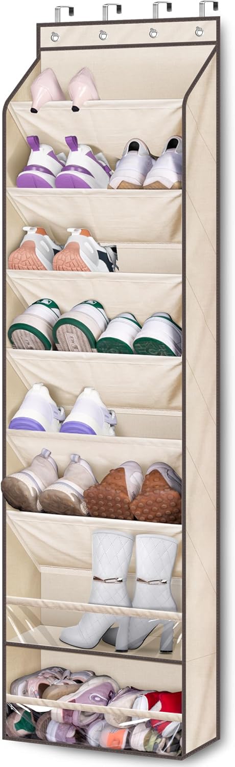 Keetdy Over The Door Shoe Organizer Fit 20 Pairs Sneakers Large Hanging Shoe Organizer For Closet Door Storage Boots, Beige