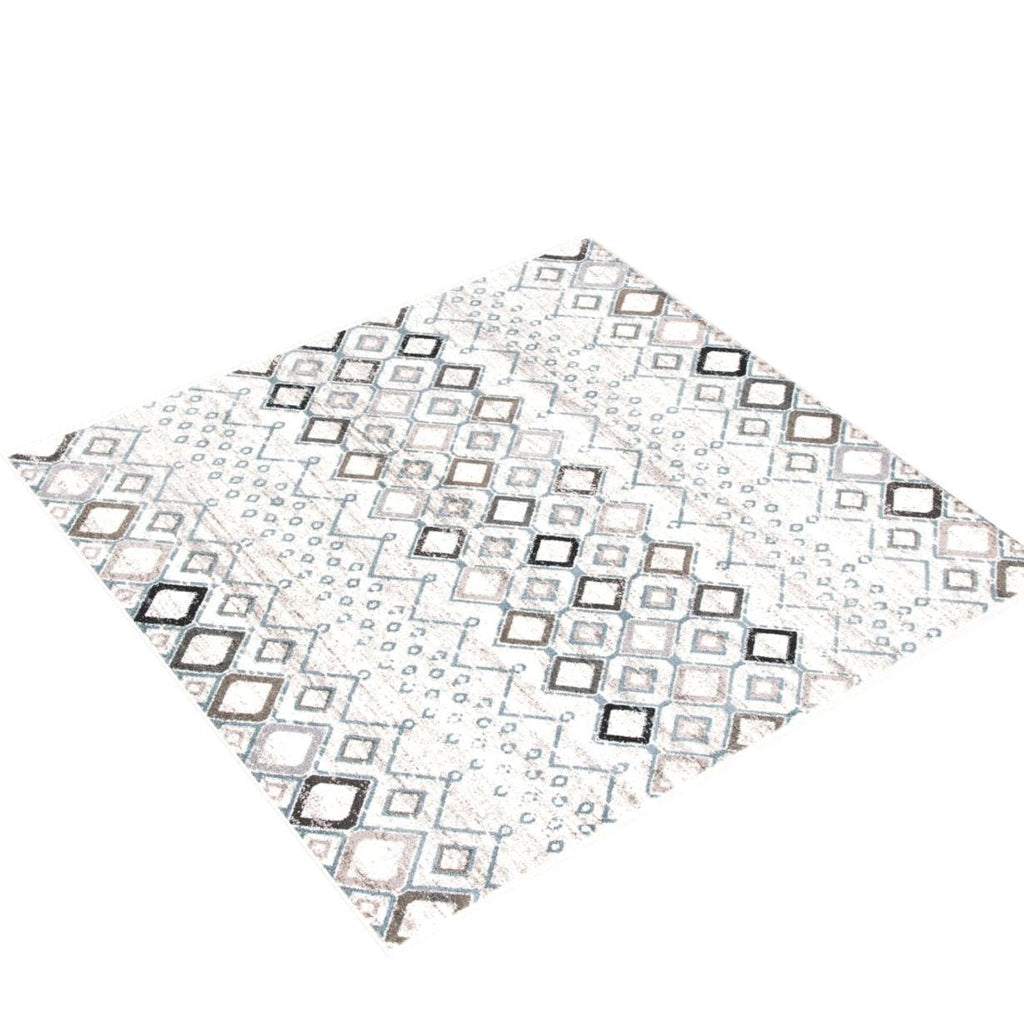 Safavieh Amsterdam Collection 6'7'' Square Ivory/Grey Ams108A Moroccan Boho Non-Shedding Living Room Bedroom Area Rug