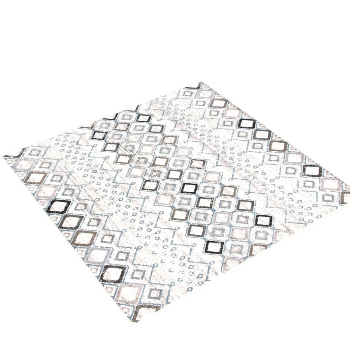 Safavieh Amsterdam Collection 6'7'' Square Ivory/Grey Ams108A Moroccan Boho Non-Shedding Living Room Bedroom Area Rug