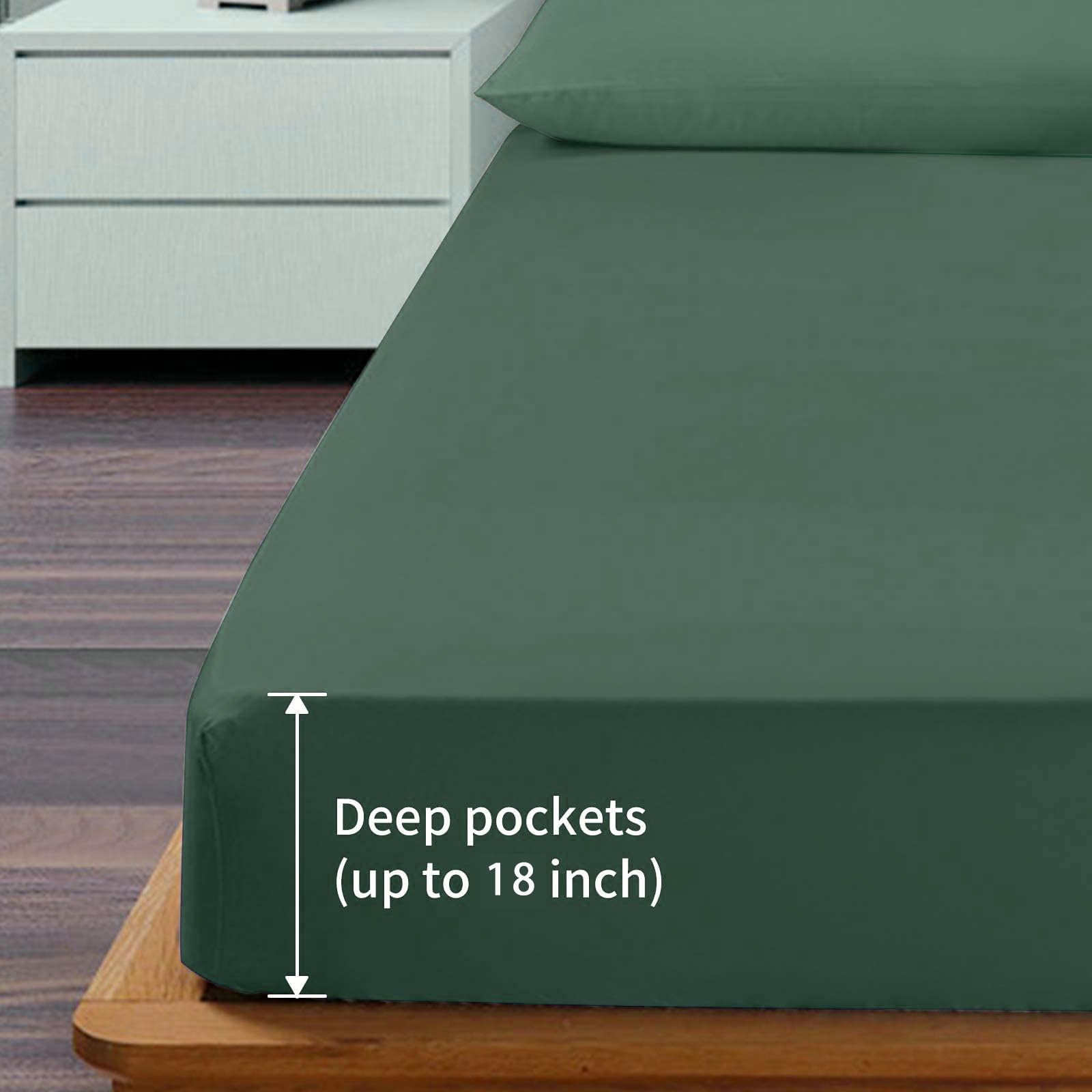 Easehome Dark Green Twin Size Bed Sheet Set For Boys Teens - Deep Pocket Sheets King Size Set To 18 Inches Mattress 3 Piece - Pr