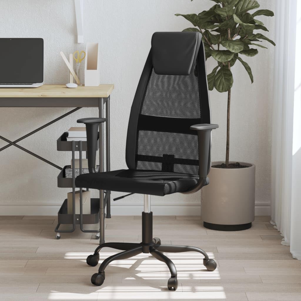 vidaXL Office Chair with Adjustable Height and Swivel Design - Breathable Mesh Fabric and Faux Leather - Durable Metal and Plywood Frame in Black