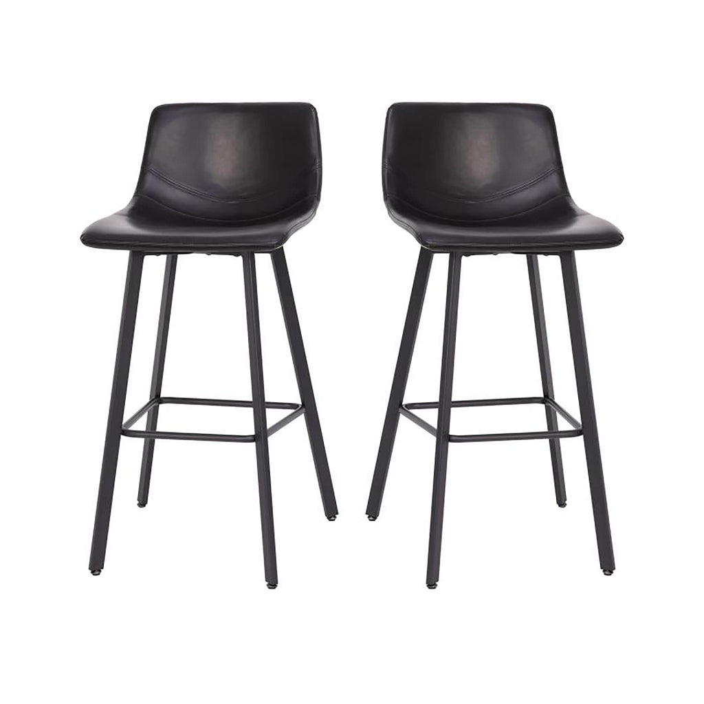 Flash Furniture Caleb Modern Commercial Barstools with Footrests - Black LeatherSoft -30 Inch - Black Matte Iron Frame - Armless - Set of 2