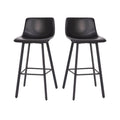 Flash Furniture Caleb Modern Commercial Barstools with Footrests - Black LeatherSoft -30 Inch - Black Matte Iron Frame - Armless - Set of 2