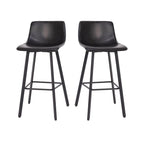 Flash Furniture Caleb Modern Commercial Barstools with Footrests - Black LeatherSoft -30 Inch - Black Matte Iron Frame - Armless - Set of 2
