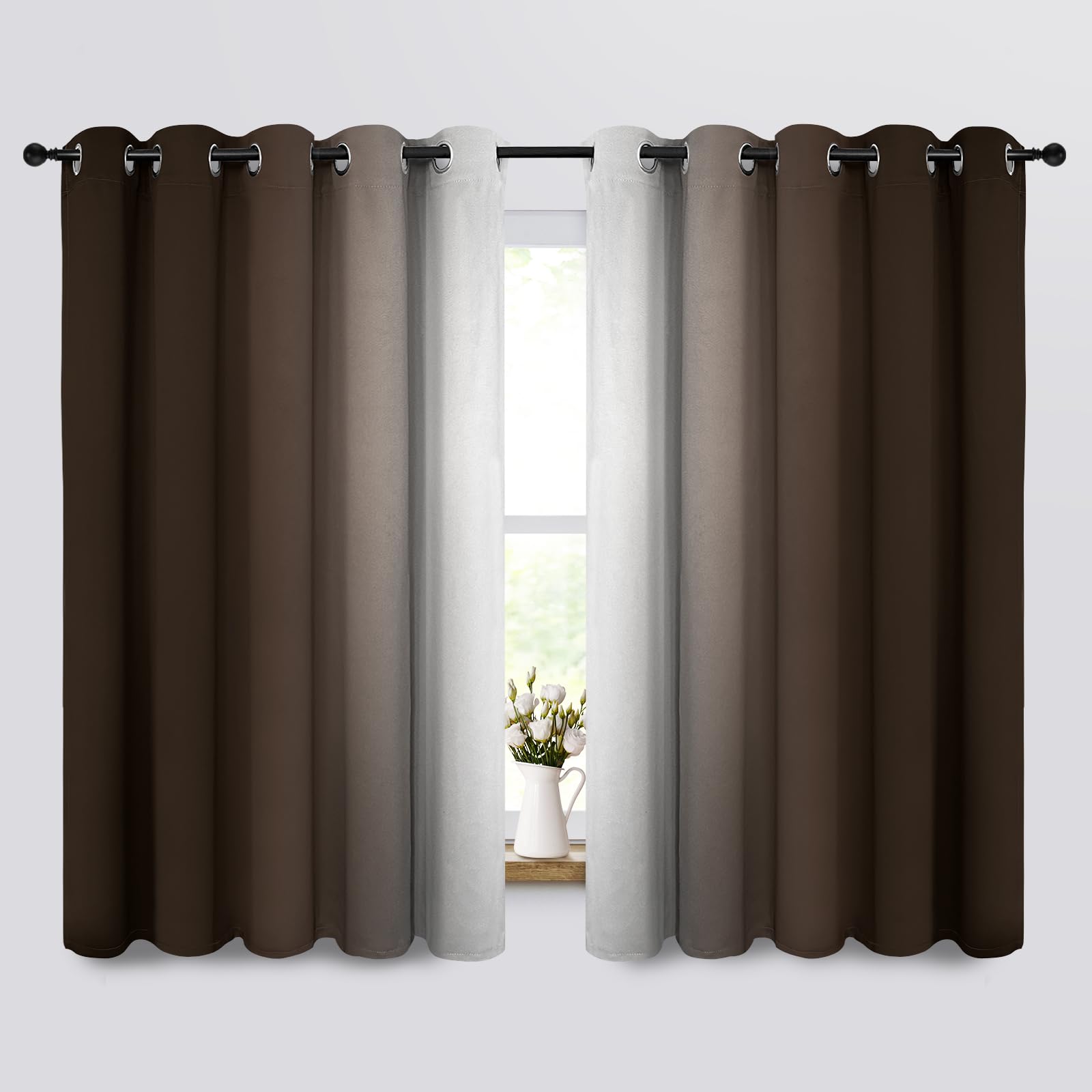 Yakamok Room Darkening Ombre Curtains,Thermal Insulated Grommet Window Drapes, Light Blocking Gradient Color Curtains For Bedroo