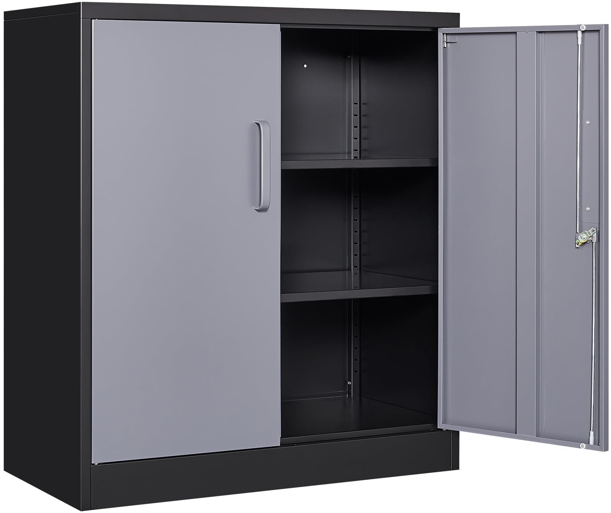 Sisesol Metal Storage Cabinet With Doors And Shelves,Garage Storage Cabinet With Lock,Black Grey Metal Cabinets With Locking Doors,Steel Cupboard For Home,Office,Garage Cabinets 36' H