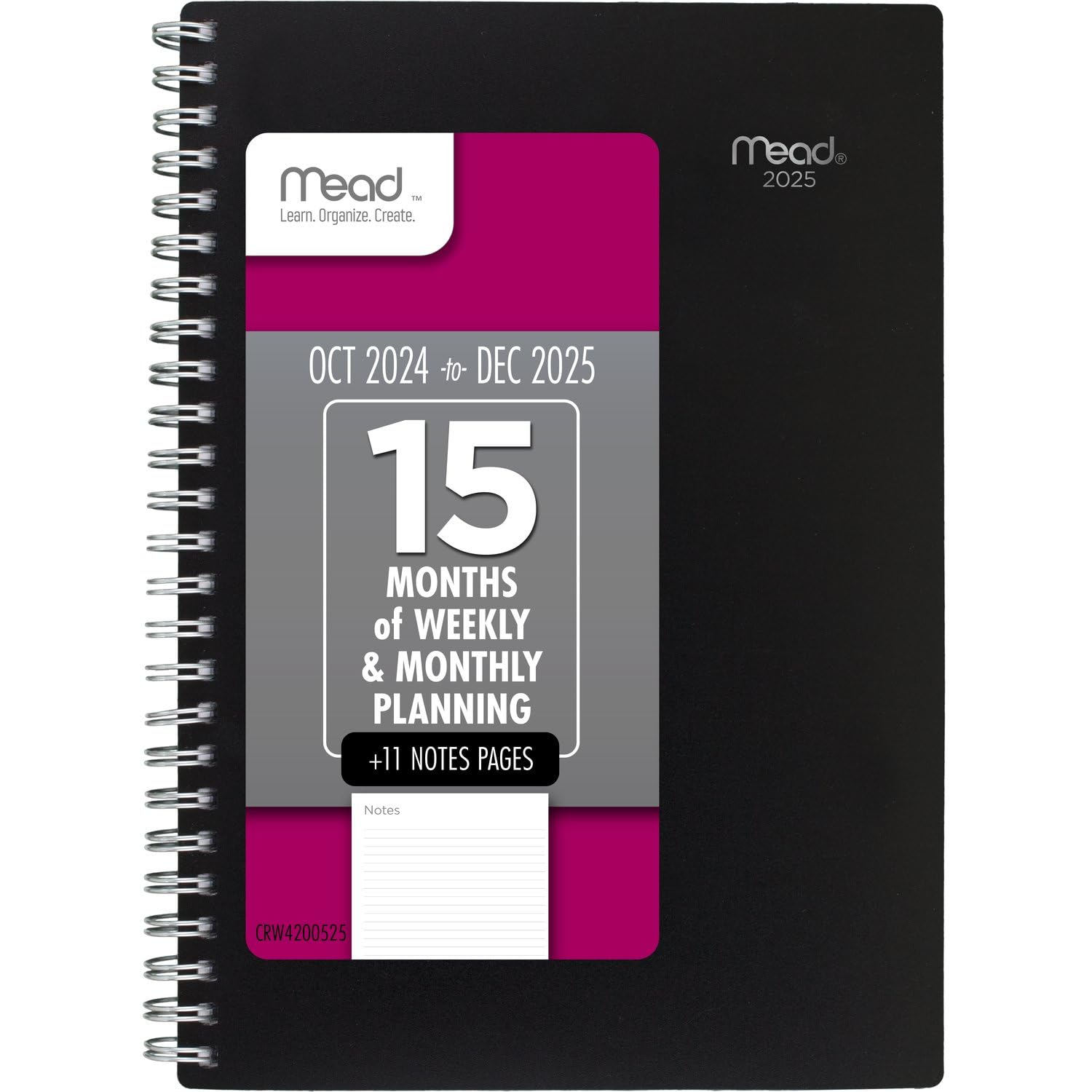 Mead 2025 Planner, Weekly & Monthly, 15-Month, 5-1/2' X 8-1/2', Small, Basic, Black (Crw4200525)