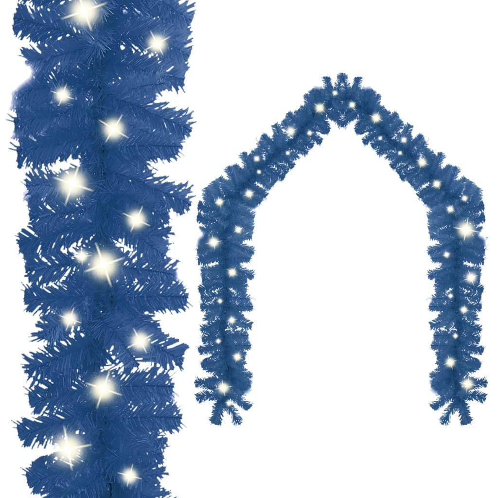 vidaXL Christmas Garland - 16.4ft - Blue - with 75 LED Lights - PVC - Energy-Efficient - Ideal for Decorating Walls, Doors, Stair Handrails and Windows for Holidays.