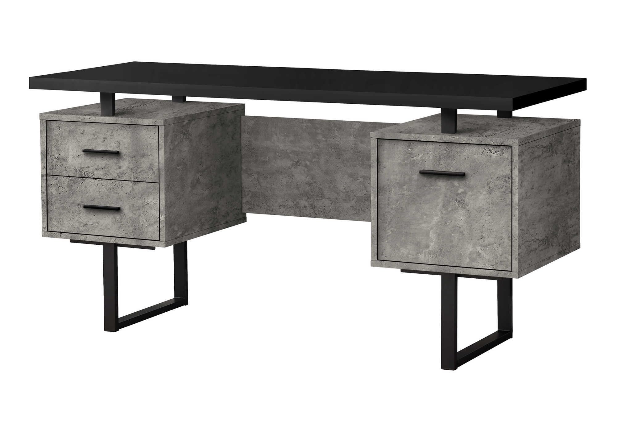 Monarch Specialties I 7632 Computer Desk, Home Office, Laptop, Left, Right Set-up, Storage Drawers, 60' L, Work, Metal, Laminate, Grey, Black, Contemporary