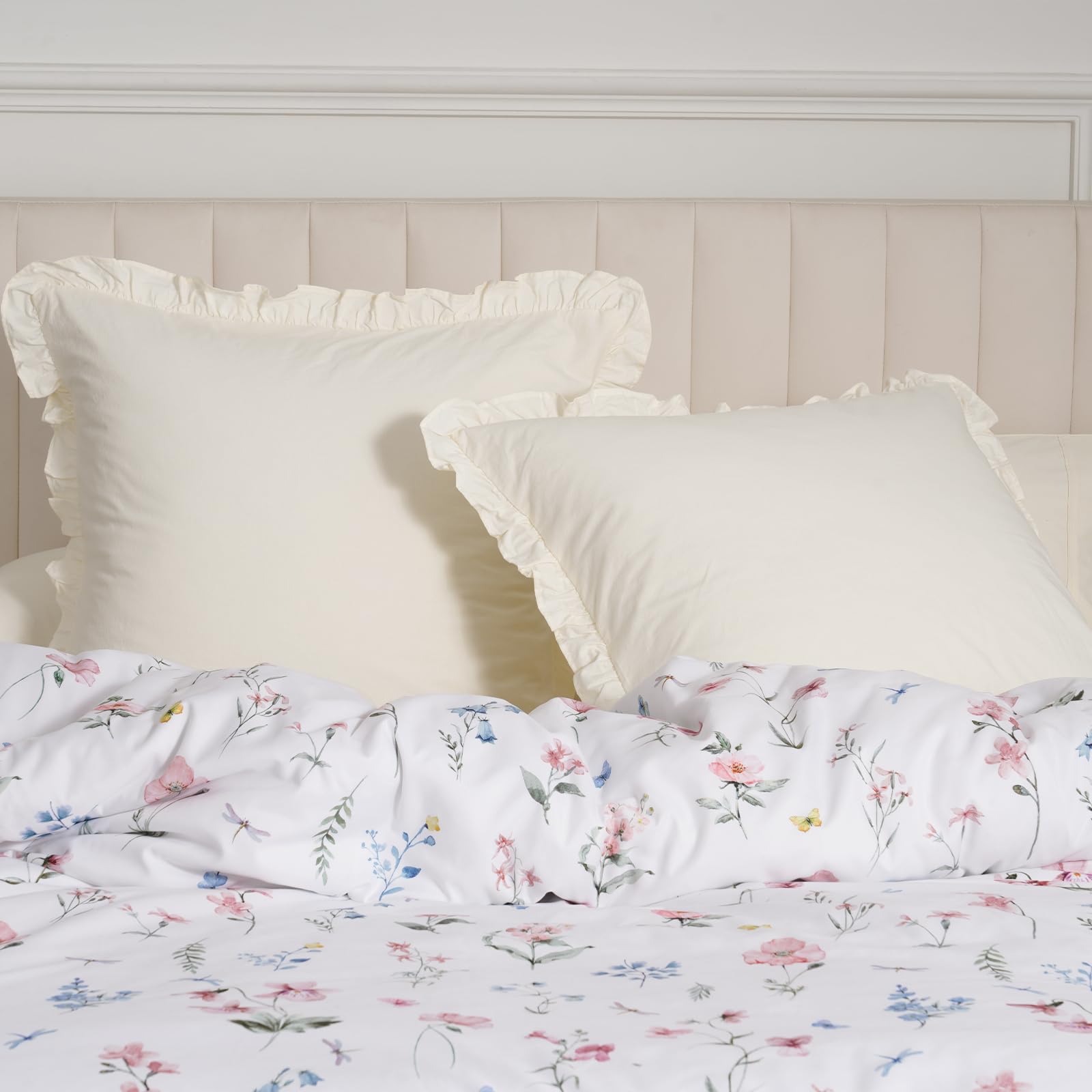 100% Washed Cotton Euro Shams With Ruffle, 2 Pack 26'' X 26'' Cotton Euro Sham Pillow Covers, No Insert, Ultra Soft Decorative F