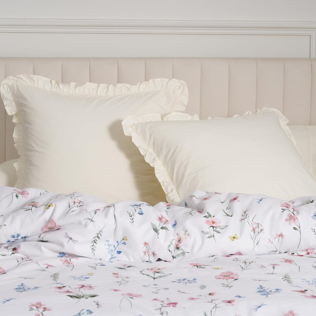 100% Washed Cotton Euro Shams With Ruffle, 2 Pack 26'' X 26'' Cotton Euro Sham Pillow Covers, No Insert, Ultra Soft Decorative F