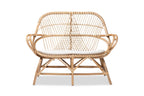 Baxton Studio Jayden Modern Bohemian White Fabric Upholstered and Natural Brown Finished Rattan Loveseat WhiteMaterial