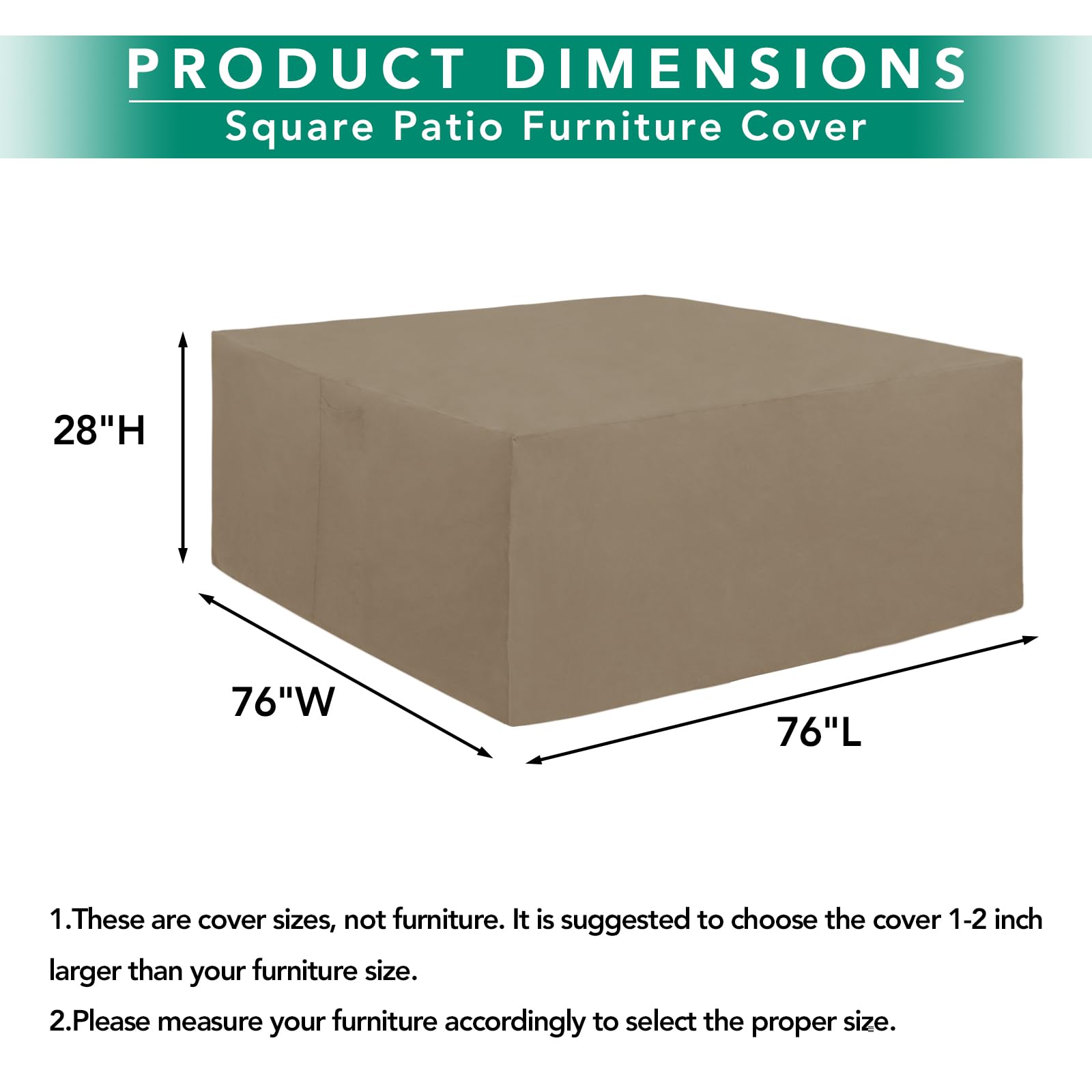 Easy-Going 600D Heavy Duty Patio Furniture Cover, Outdoor Square Table And Chair Set Cover, Waterproof Outdoor Sectional Set Cover (76'L X 76'W X 28'H, Camel)