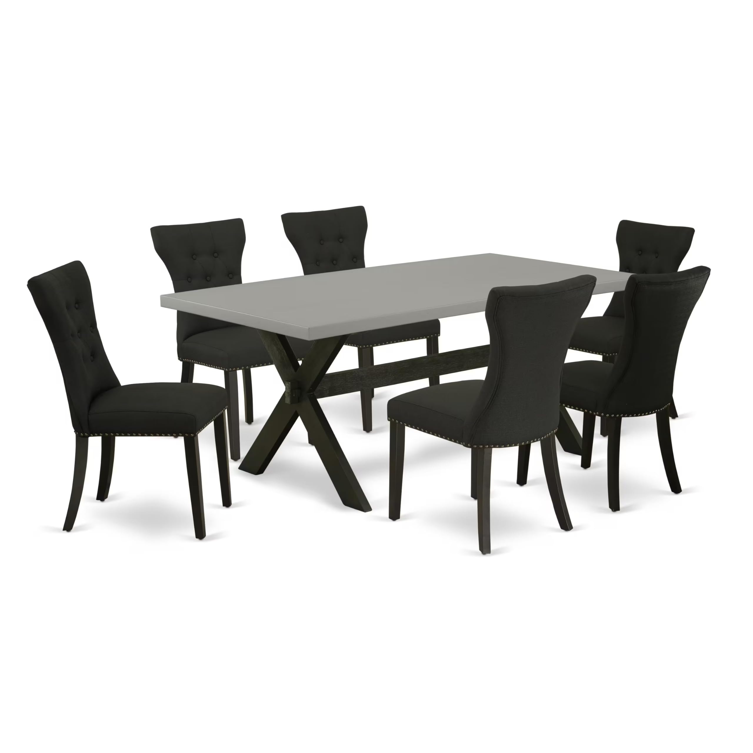 East West Furniture X697Ga124-7 7 Piece Dining Table Set Consist Of A Rectangle Dining Room Table With X-Legs And 6 Black Linen Fabric Upholstered Chairs, 40X72 Inch, Multi-Color