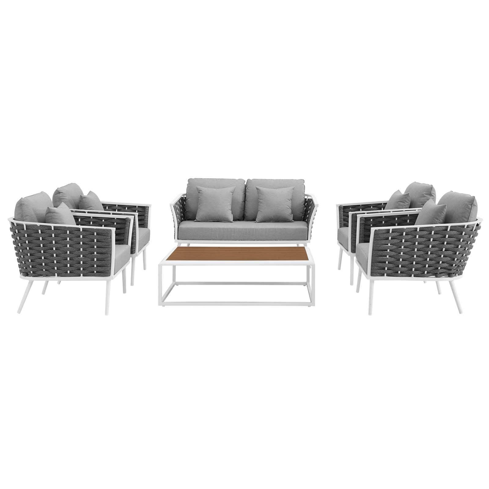 Modway Stance Outdoor Patio Aluminum Sectional Sofa Set, 6 Piece, White Gray