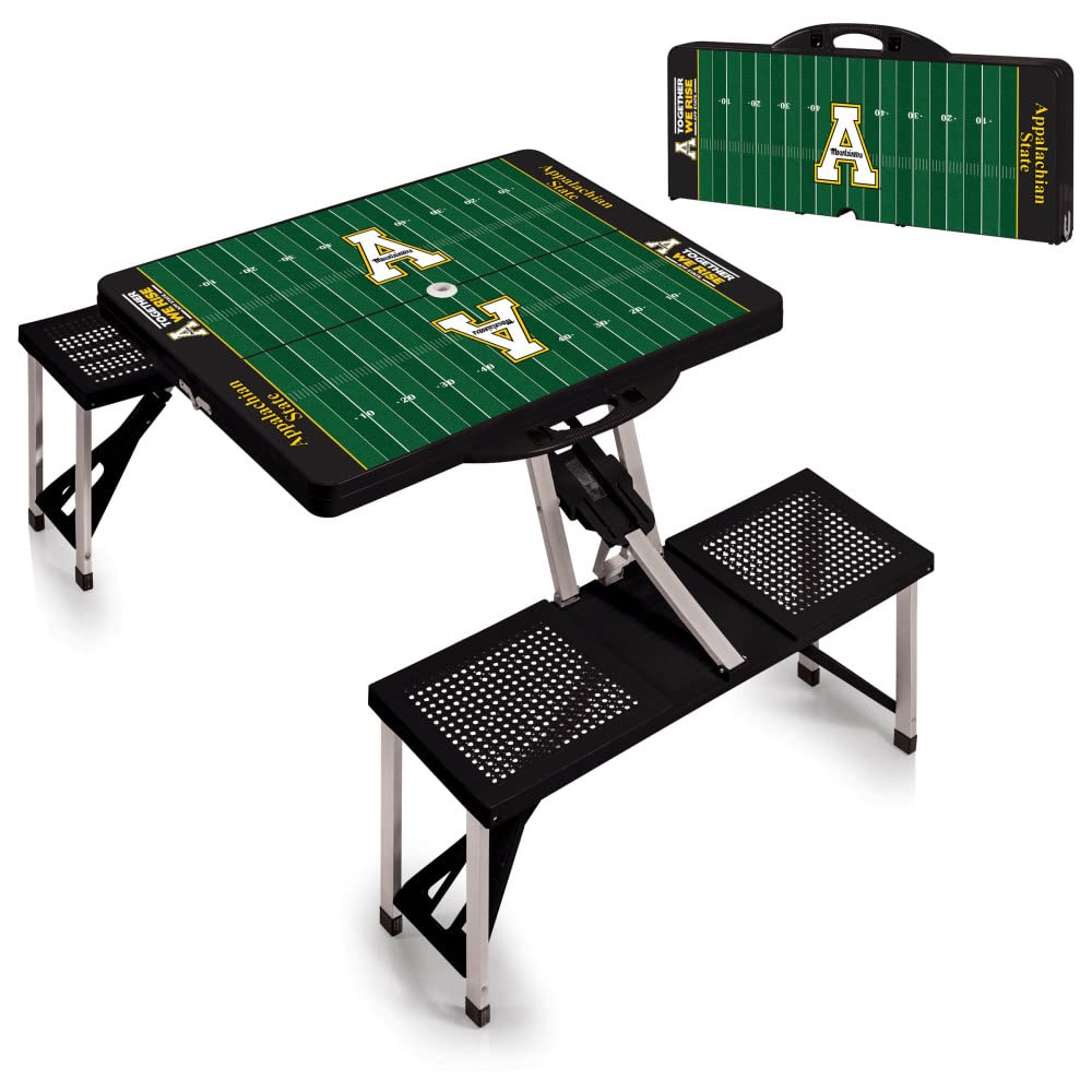 Picnic Time Ncaa Wake Forest Demon Deacons Football Field Folding Picnic Table - Camping Table - Outdoor Table With Umbrella Hole, (Black)