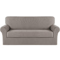 Turquoize Stretch Sofa Slipcover 2 Pieces Sofa Cover Couch Cover For 3 Cushion Couch Washable Furniture Protector Covers With Elastic Bottom Feature Thick Jacquard Fabric (Sofa, Taupe)