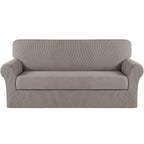 Turquoize Stretch Sofa Slipcover 2 Pieces Sofa Cover Couch Cover For 3 Cushion Couch Washable Furniture Protector Covers With Elastic Bottom Feature Thick Jacquard Fabric (Sofa, Taupe)