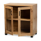 Baxton Studio Zentra Modern and Contemporary Oak Brown Finished Wood 2-Door Storage Cabinet with Glass Doors