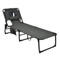 Gymax Tanning Chair, Folding Beach Lounger With Face Arm Hole, Adjustable Backrest, Side Pocket, Pillow & Carry Handle, Outside Sunbathing Lounge Chair For Patio, Poolside, Lawn (1, Gray)