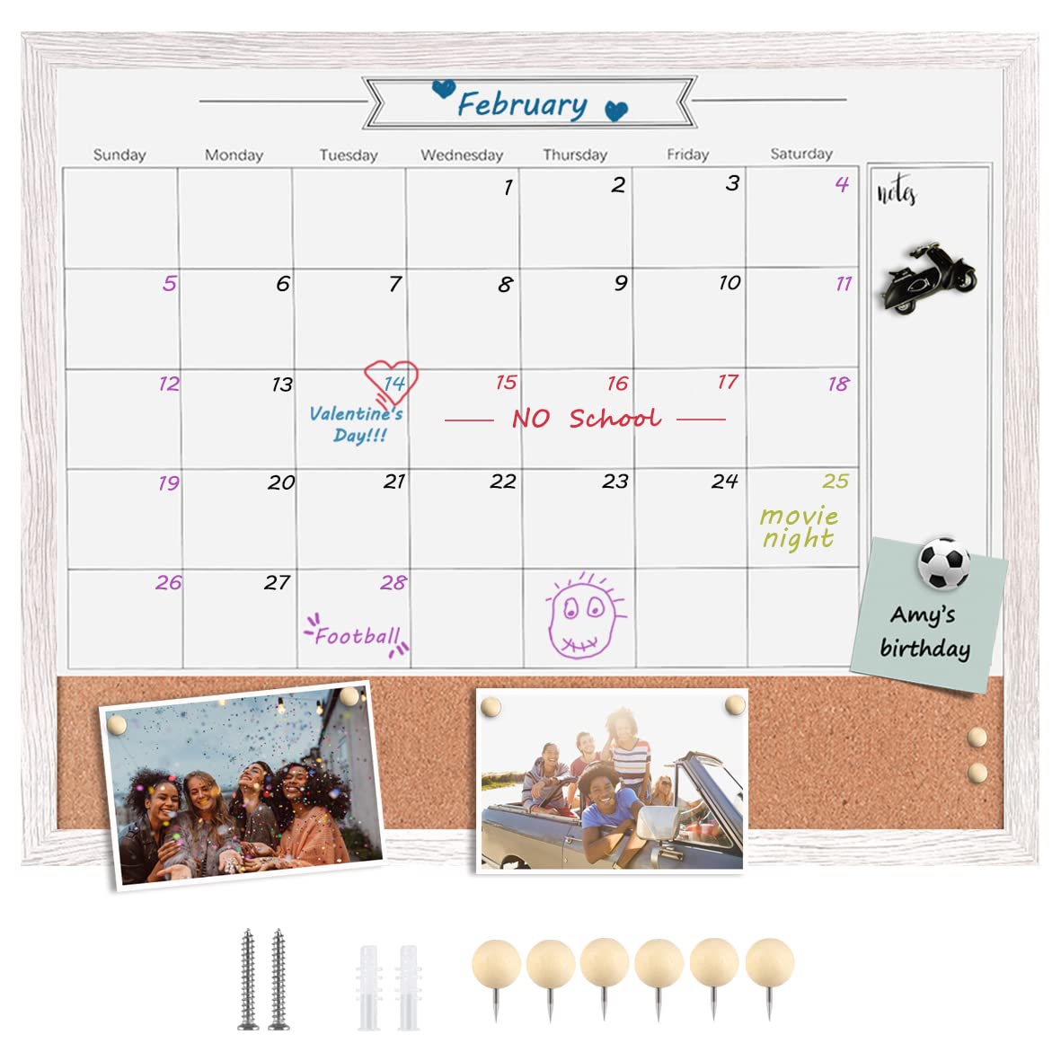 Toraso Whiteboard Calendar & Corkboard 24' X 29' Combination Dry Erase White Board & Bulletin Board, White Frame Calendar/Cork