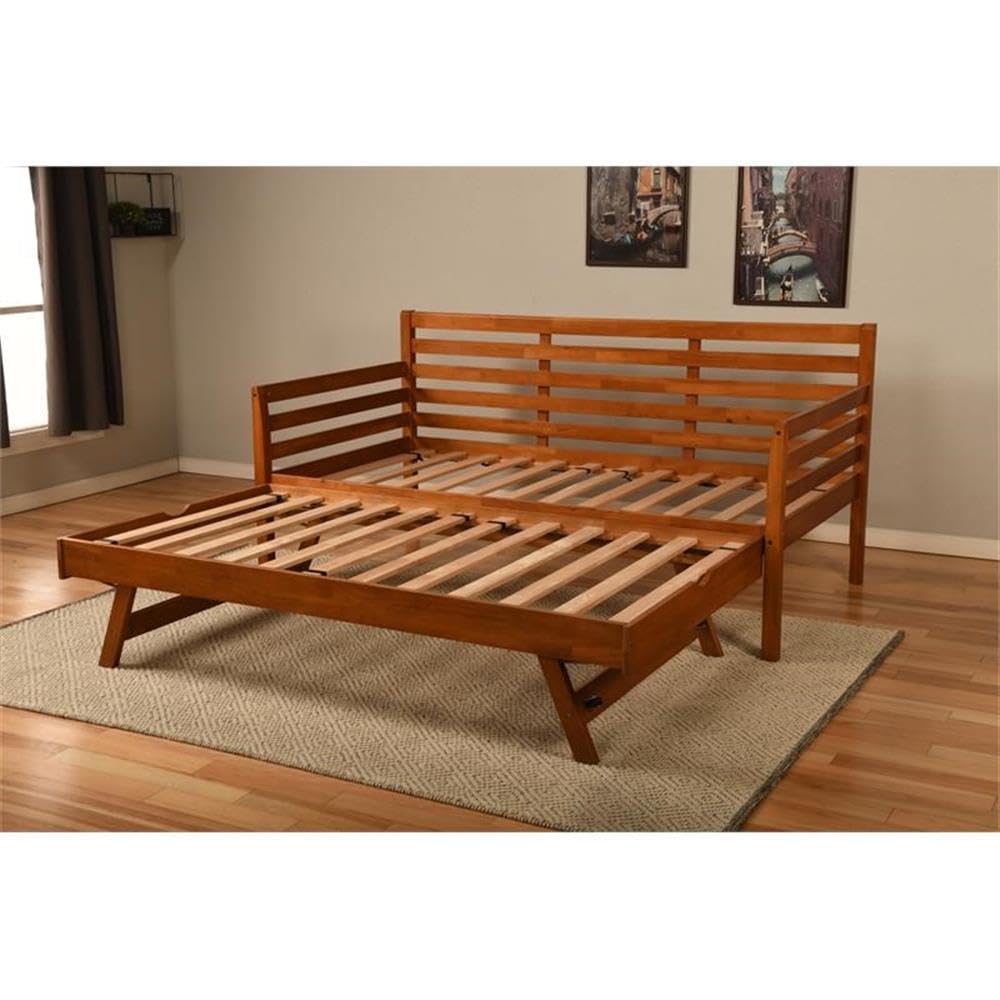 Kodiak Furniture Twin to King Size Daybed with Pop Up Trundle in Wood, in Mahogany, No Box Spring Needed, Easy Assembly, Up to Weight Capacity